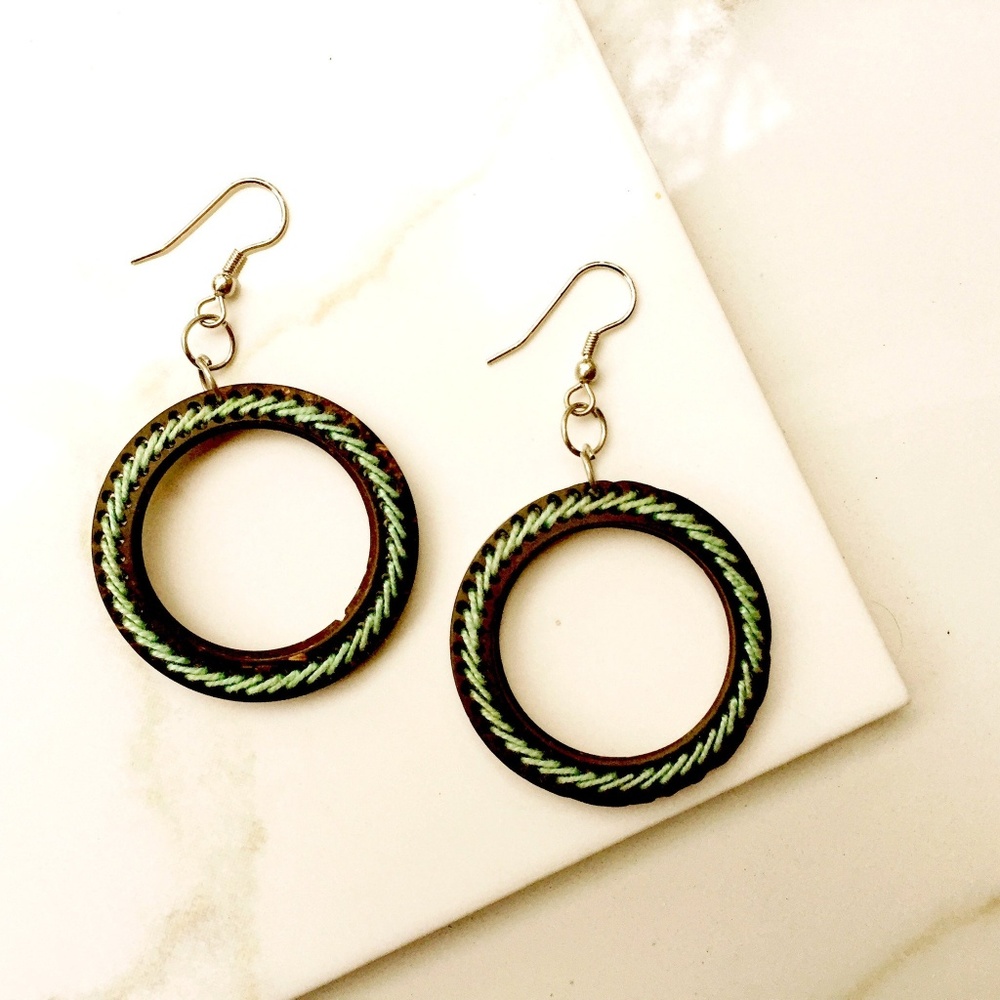 Aqua Thread Hang Hoop Earrings